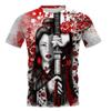 Mens Short Sleeve T-Shirt With 3D Samurai Graphic Print Breathable Cotton Blend Streetwear Style