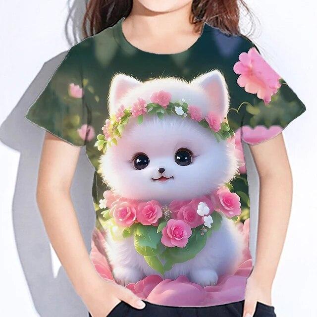 Cute Furry T-shirts Girl 3d Print Animals Kids Tops Autumn Korean Children's Clothing Child Tee Shirt Fashion 23 Style