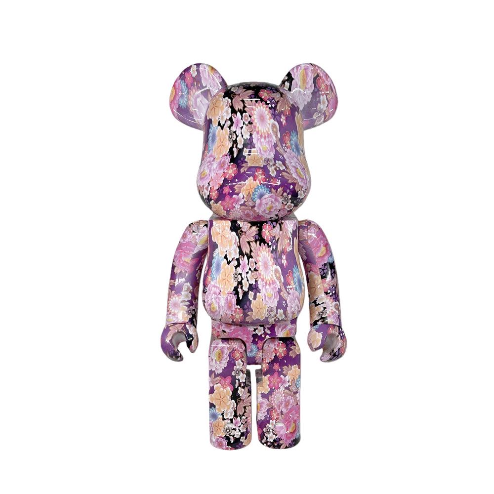 1000% Bearbrick Pink Floral Bear with Movable Joints - 70cm Trendy Collectible Ornament