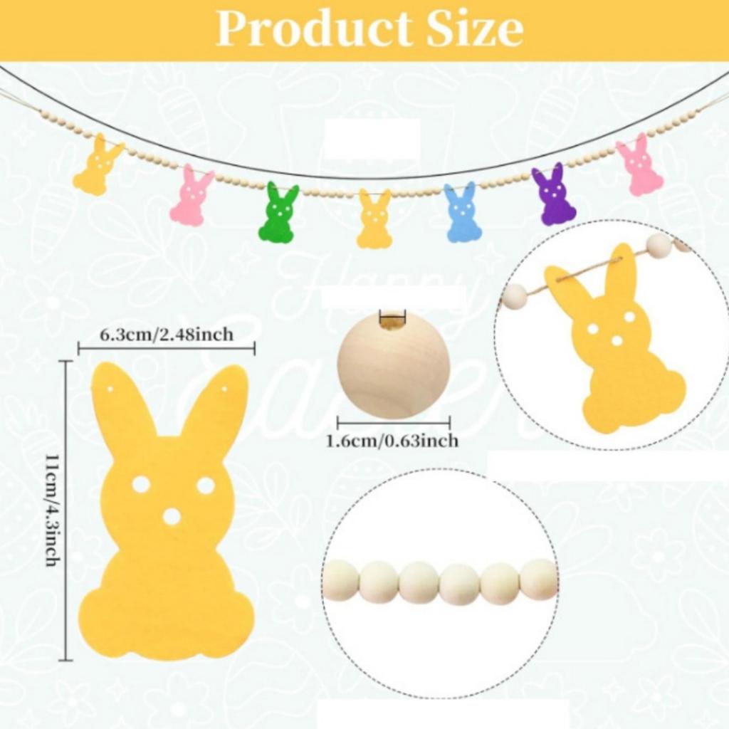 2 шт. пасхальная гирлянда с бисером в виде кролика с разноцветными подвесками в форме кролика, разделенными деревянными бусинами, для весеннего тематического празднования Пасхи