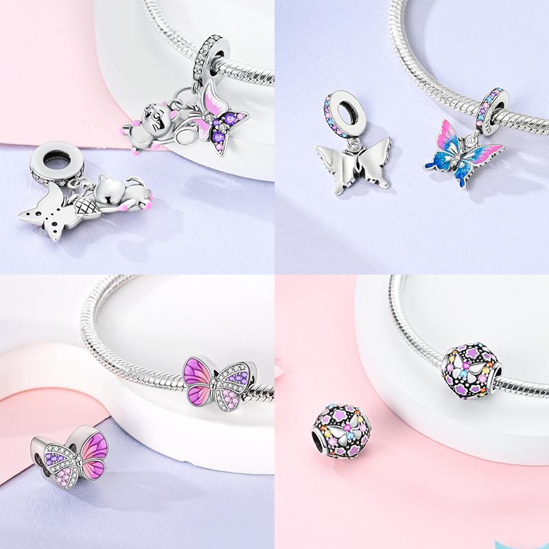 New Silver 925 Blue Dragonfly Butterfly Charms Beads Fit Bracelet for Women DIY Fine Jewelry Accessories Beads Gifts