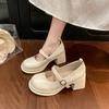 Thick-soled Small Leather Shoes Temperament Single Shoes 2025 Spring and Autumn New French One-word Belt Is Not Tired of High Heels Mary Jane Shoe