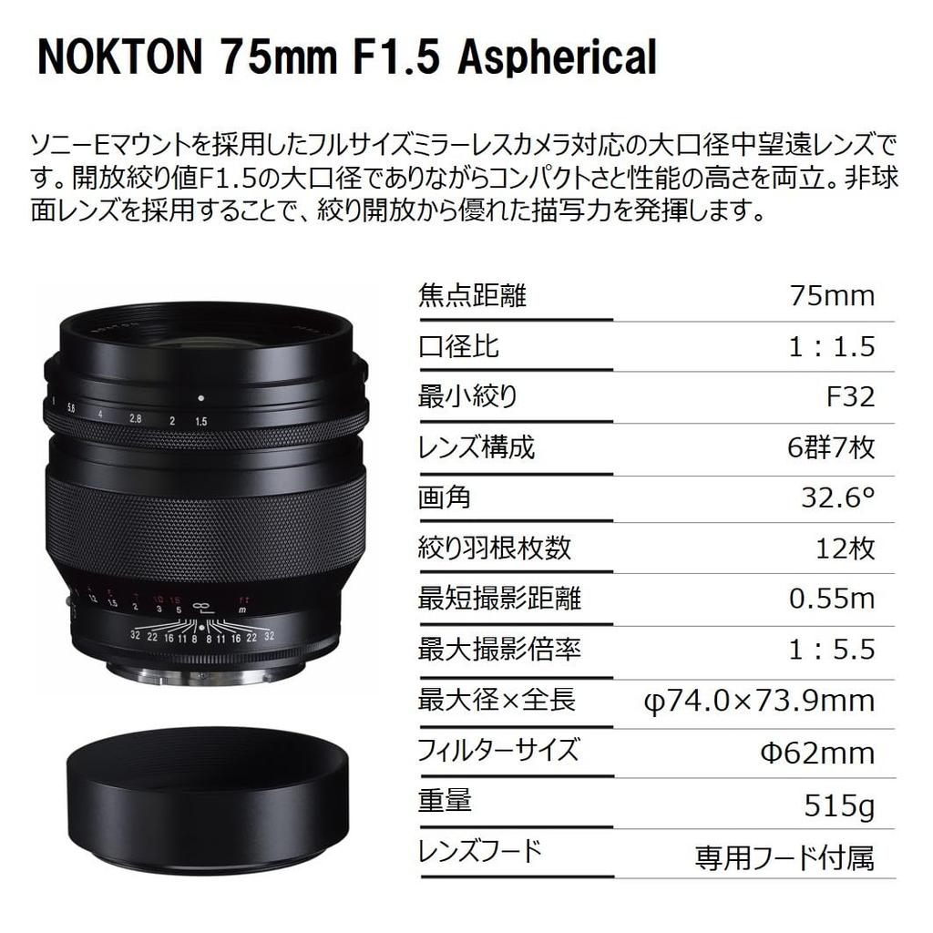 Voigtlander NOKTON 75mm Асферический Объектив с Фиксированным Фокусным Расстоянием Средний Телефото для Sony Ручная Фокусировка Сменная Оптика F1.5 Полнокадровый E-Mount (Полный