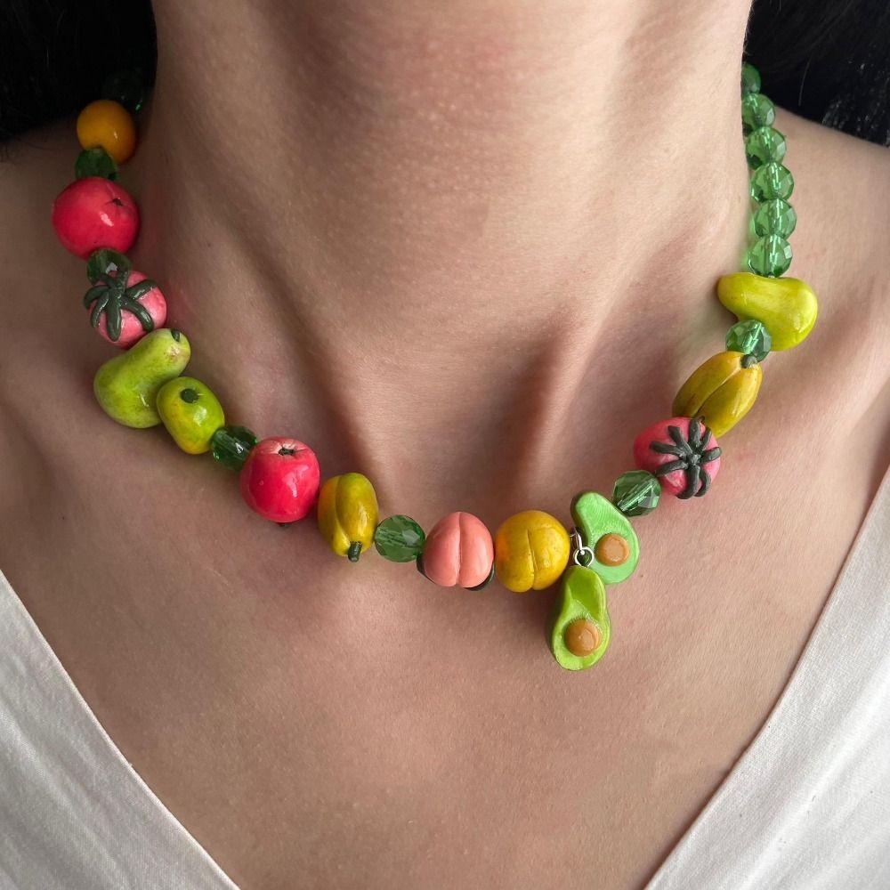 Layered Multi Layer Choker Colorful Beads Beaded Clavicle Chain Fashion Beads Fruit Necklace Girls