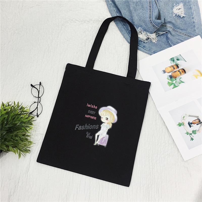 Cartoon Canvas Bag Women's Shoulder New Student Literary Printed Cloth Bag Handbag Simple Large-capacity Shopping Bag