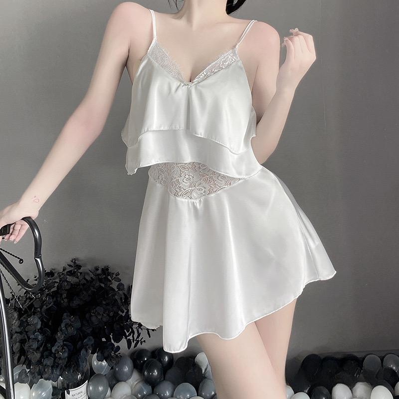 Sexy Chiffon Seduction Sweet Flounced Suspender Sheer Dress Charm Mature Elegant Backless Bowknot Design Sense Fashion Top