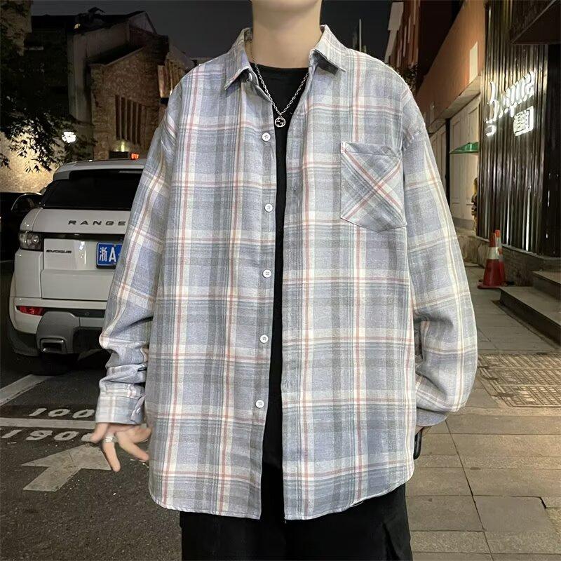 2024 Повседневная свободная рубашка с лацканами в клетку для мужчин среднего возраста и молодых мужчин, деловая повседневная модная куртка для мужчин