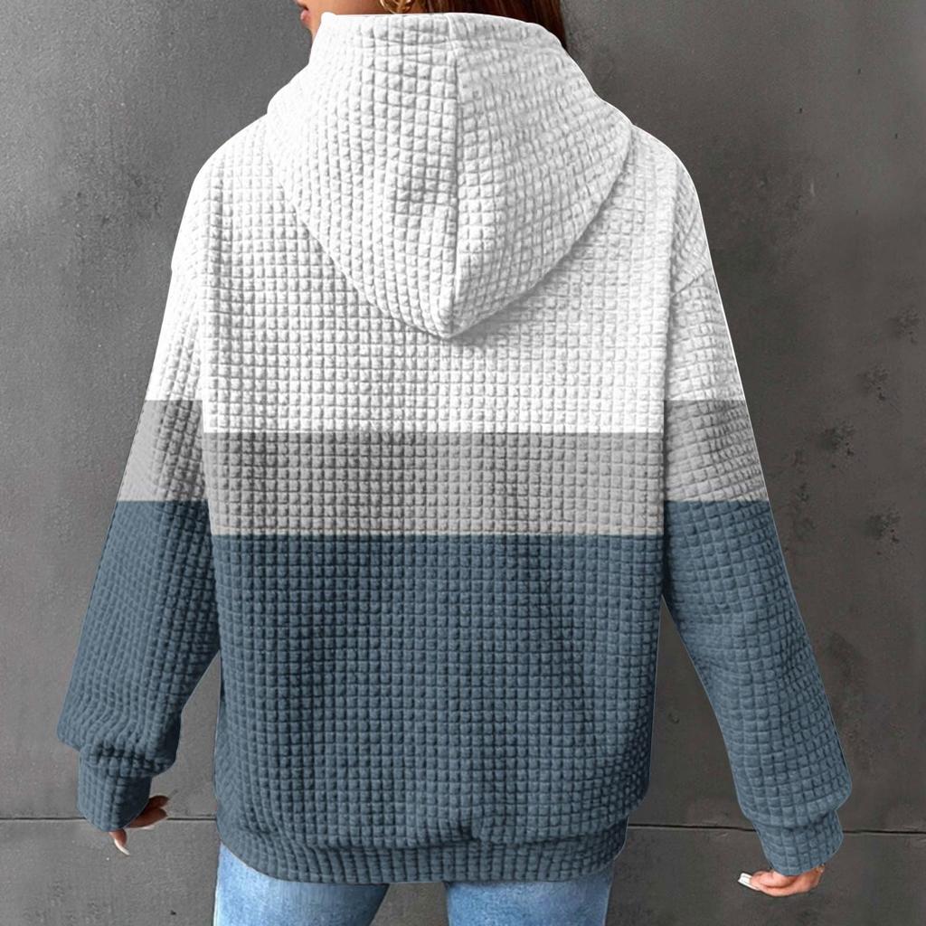 Women's Loose And Comfortable Color Blocked Printing Long Sleeved Hooded Sweatshirt