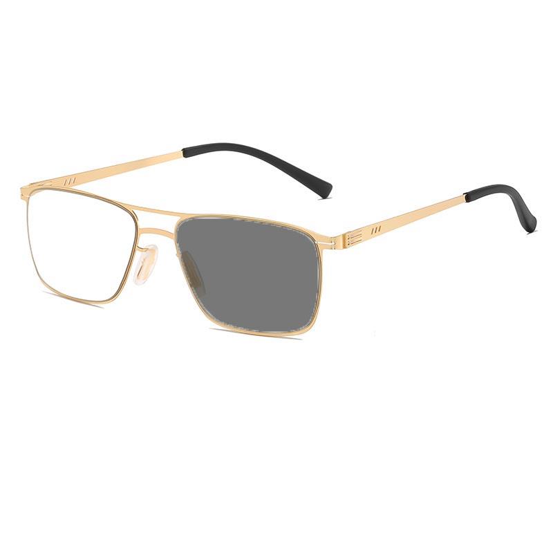 Ретро Фотохромные Очки для Чтения с Двойной Переносицей Металлическая Оправа Блокирующие Синий Свет Очки для Чтения Мужские Деловые Очки