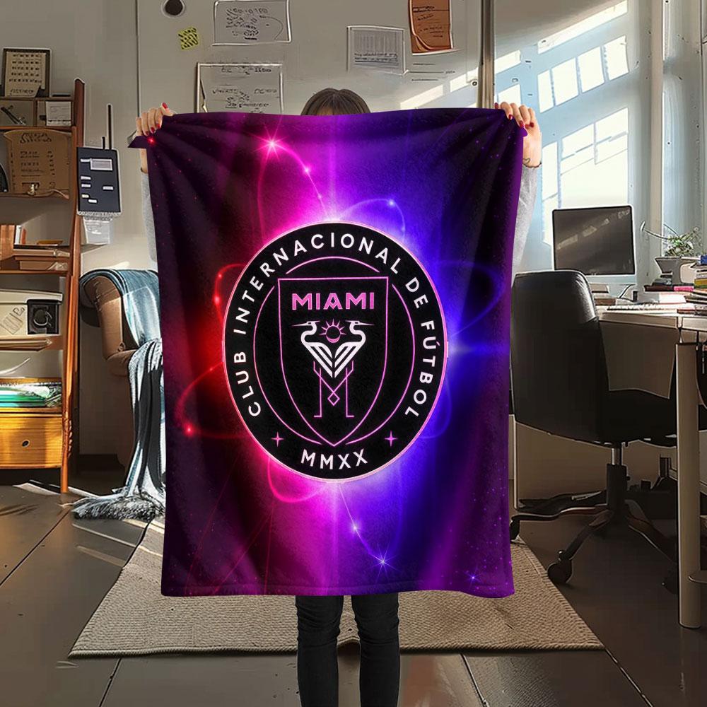 1PC Inter Miami CF Patterned Flannel Blanket Suitable For All Seasons for Home Decor Warmth and Comfort Gifts Holiday Present