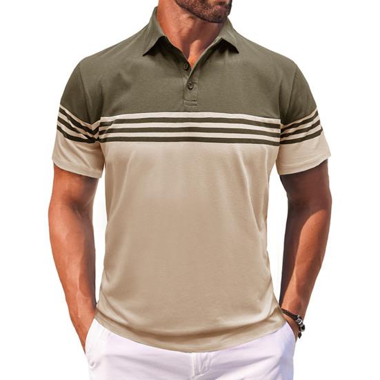 Мужская полосатая футболка с коротким рукавом и лацканами, дышащая хлопковая смесь, повседневный топ для повседневной носки, вечеринок, офиса, гольфа