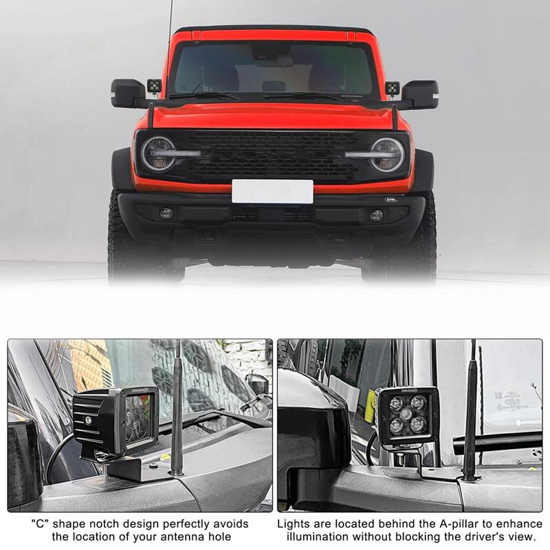 A-Pillar Light Bar Brackets For Ford Bronco 2021 2022 2023 LED Light Bar Mount Bracket Parts