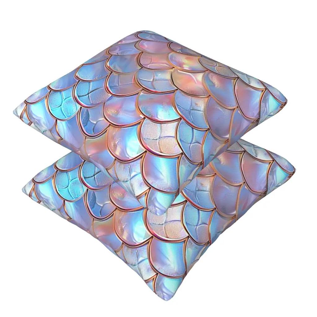 Mermaid Fish Scale 2 Pcs Square Pillowcase Pillow Cover Cushion Decor Comfort Throw Pillow For Home Sofa