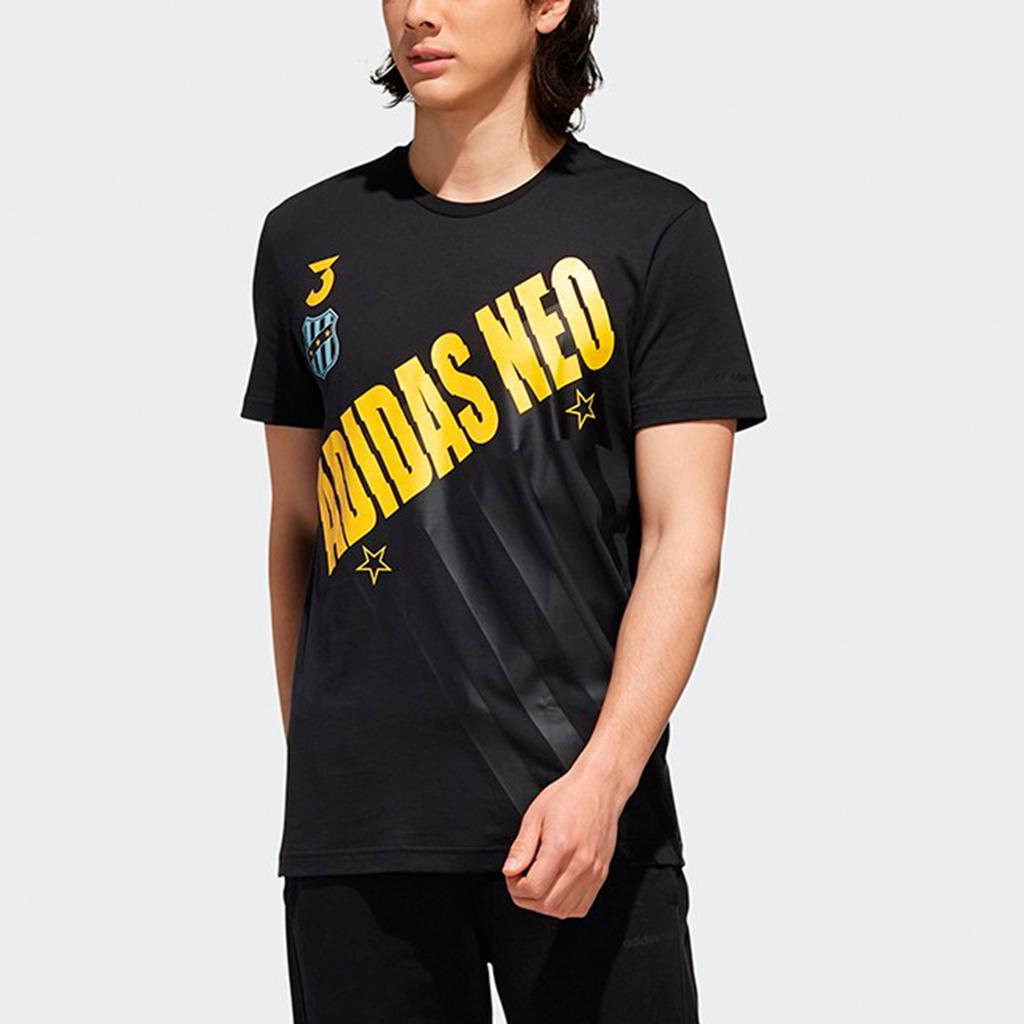 adidas Neo Large Logo Print Knit Sports Tee Men Tops Black EI4513