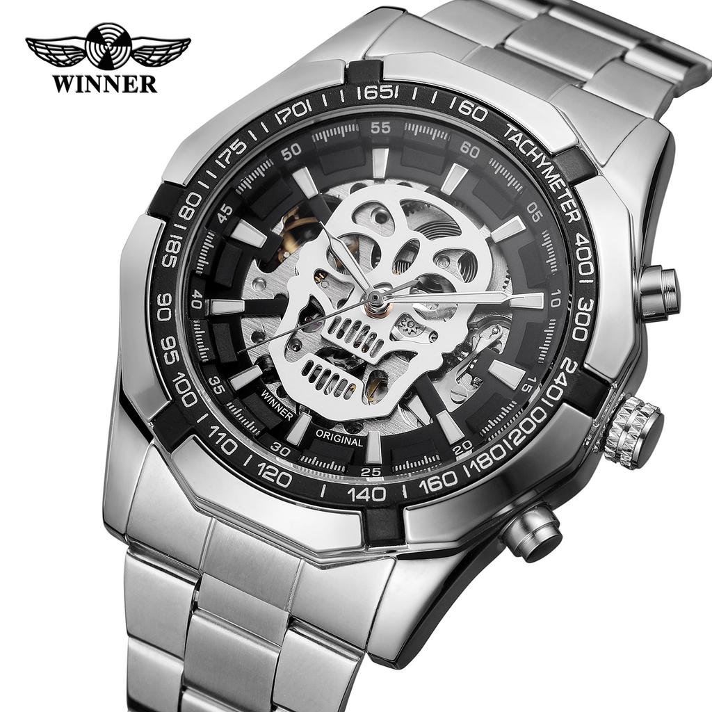 T-winner Men's Fashion Casual Glow-in-the-dark Skull Hollow Out Automatic Mechanical Watch