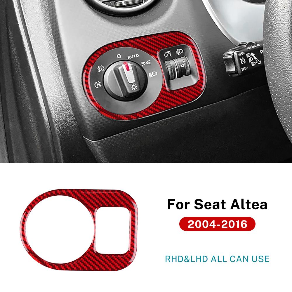 Real Soft Carbon Fiber For Seat Altea 2004 2005 2006 2007 2008 2009 2010 2011-2016 Altea XL Car Headlight Switch Frame Sticker