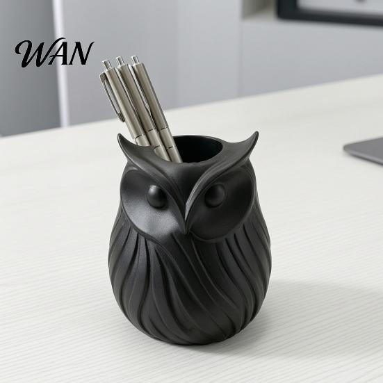 Student Desk Organizer 3D Printed Owl Pen Holder, 2 in 1 Flower Vase Multifunctional Container Organizer, Cute Plastic Makeup Brush Home Office Decor