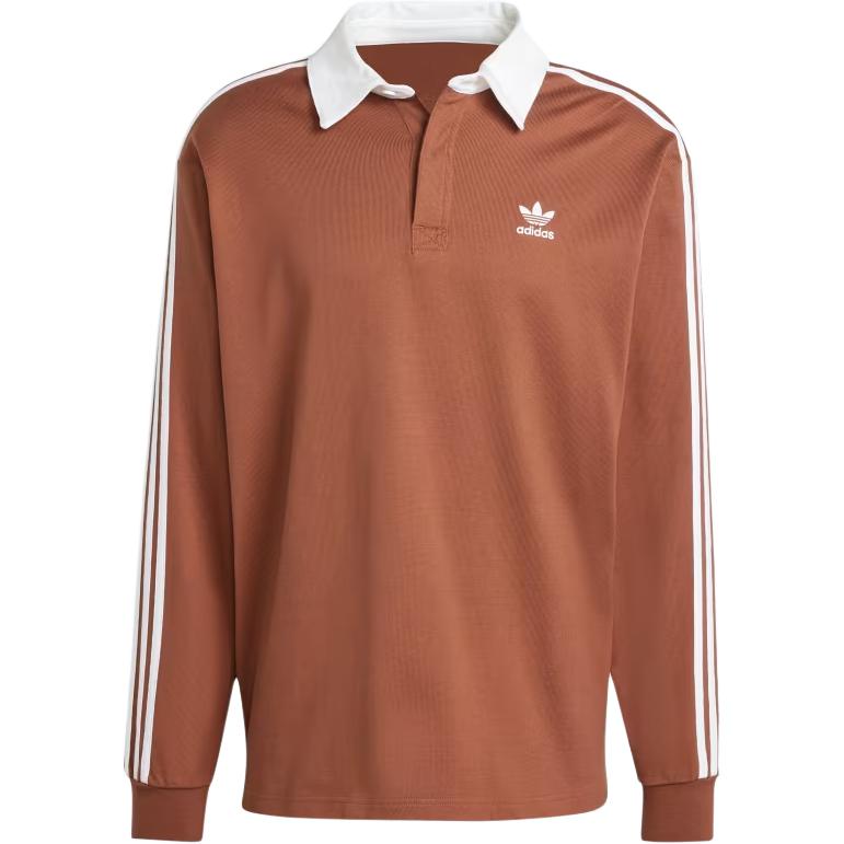 adidas Мужская рубашка-поло для регби Originals Adicolor с длинным рукавом, бывшая в употреблении, коричневая IZ2469