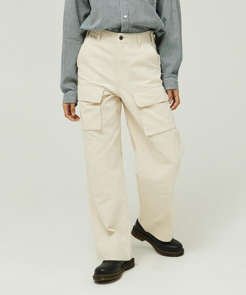 MAGOODGAN Petro 4807 Cotton Canvas Wide Fit Cream Cargo Pants