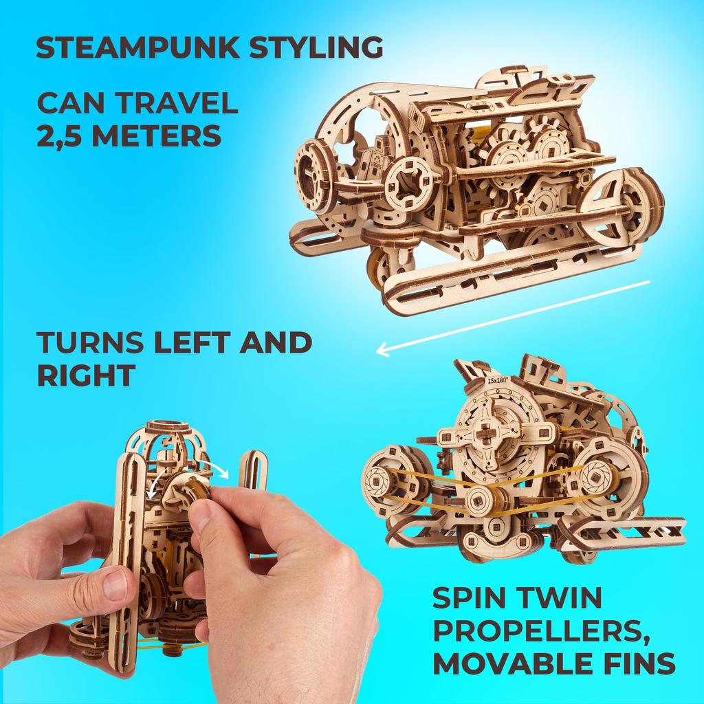 Ugears Паровой Подводный Лодочный Аппарат 70229 Деревянная 3D-пазл-конструктор Без клея и инструментов -
