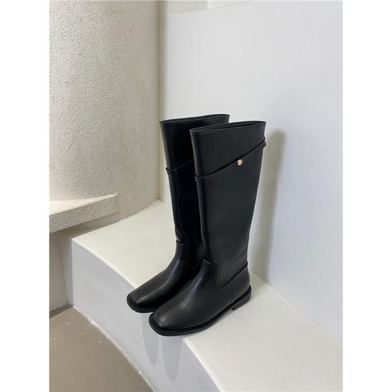 Южная Корея Тондэмун высокие сапоги женские сапоги осень и зима новые большие окружности трубы ретро маленькие золотые пряжки колено рыцарские сапоги