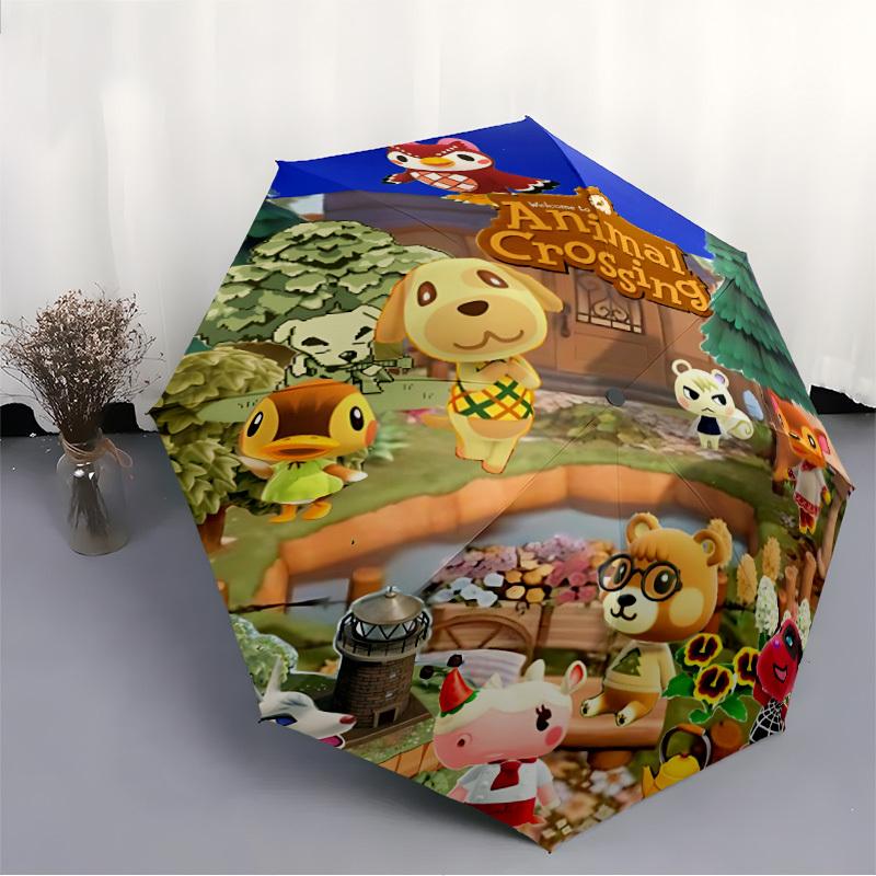 1pc Animal Crossing Automatic Open/close Folding Portable Umbrella with 8-Rib Structure for Women/Men, All-Season Use,0901134