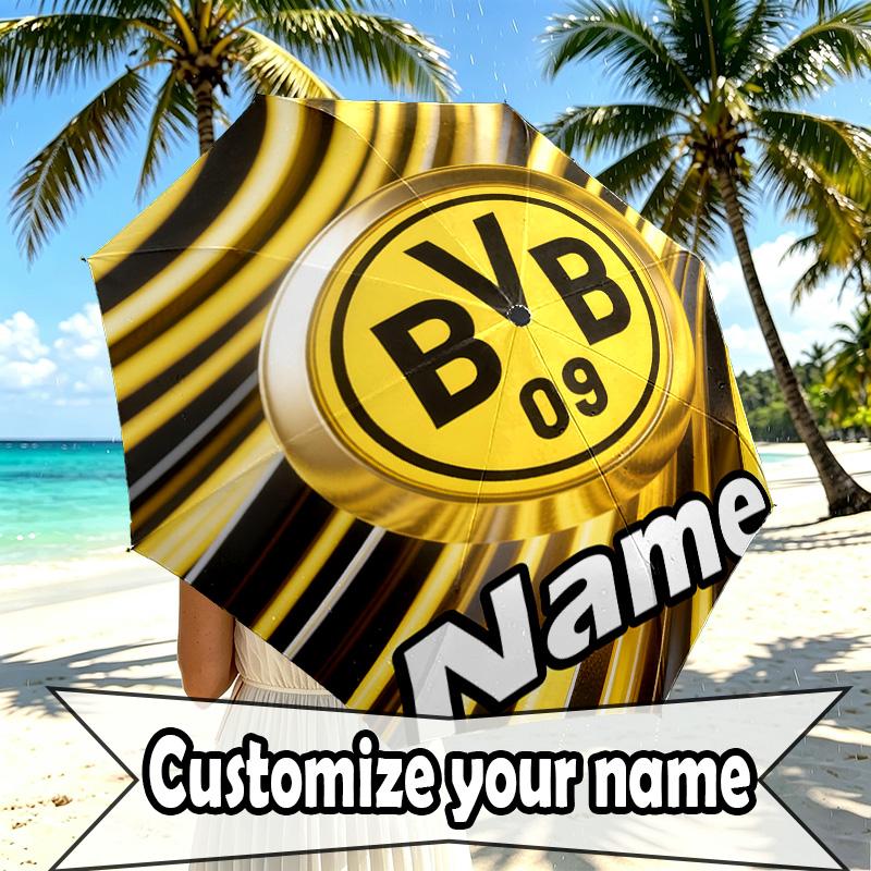 Custom Name Personalized Borussia Dortmund Print Umbrella, Auto Open Close, 8‑Rib Sturdy Frame, Commute Camping Hiking Use, Birthday Gift
