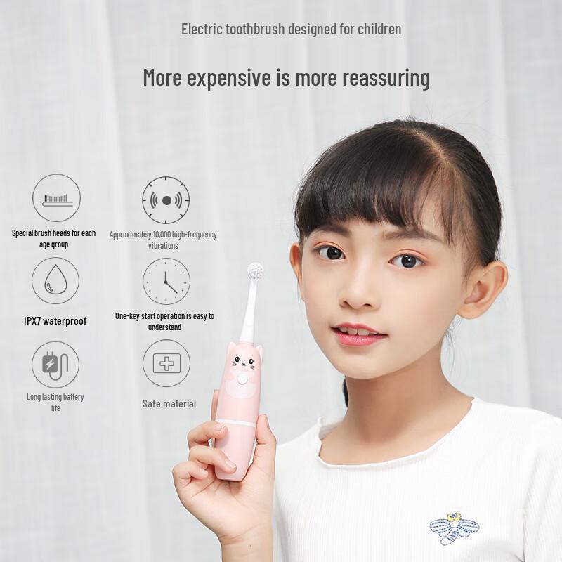 Brangdy Kids Waterproof Electric Toothbrush with Replacement Heads CN plug (adapter included)