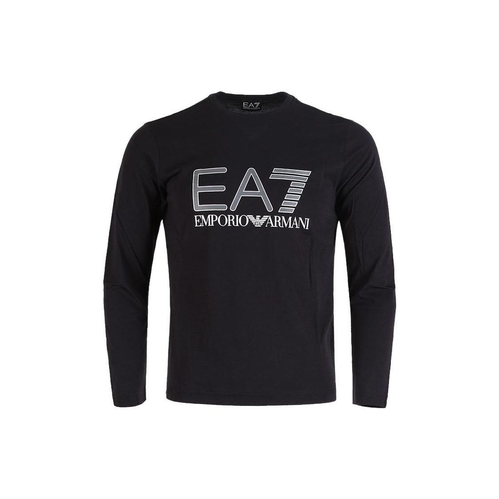 Emporio Armani FW22 Серия EA7 Футболка с принтом логотипа с круглым вырезом с длинным рукавом Мужские топы Черный 6ZPT24-PJM9Z-1200
