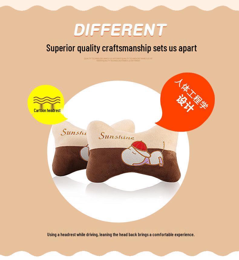 Набор подушек для поддержки шеи и поясницы в автомобиле - милый мультяшный дизайн.
