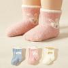 3 пары/комплект носков для новорожденных, осенне-зимние плюшевые теплые носки средней длины для девочек-малышей, милые хлопковые нескользящие носки с рисунком