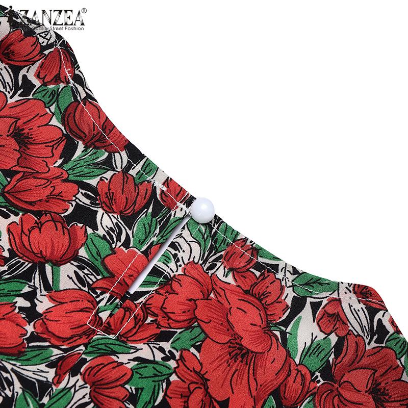 ZANZEA Women Casual Round Neck Short Sleeve Summer Floral Dress