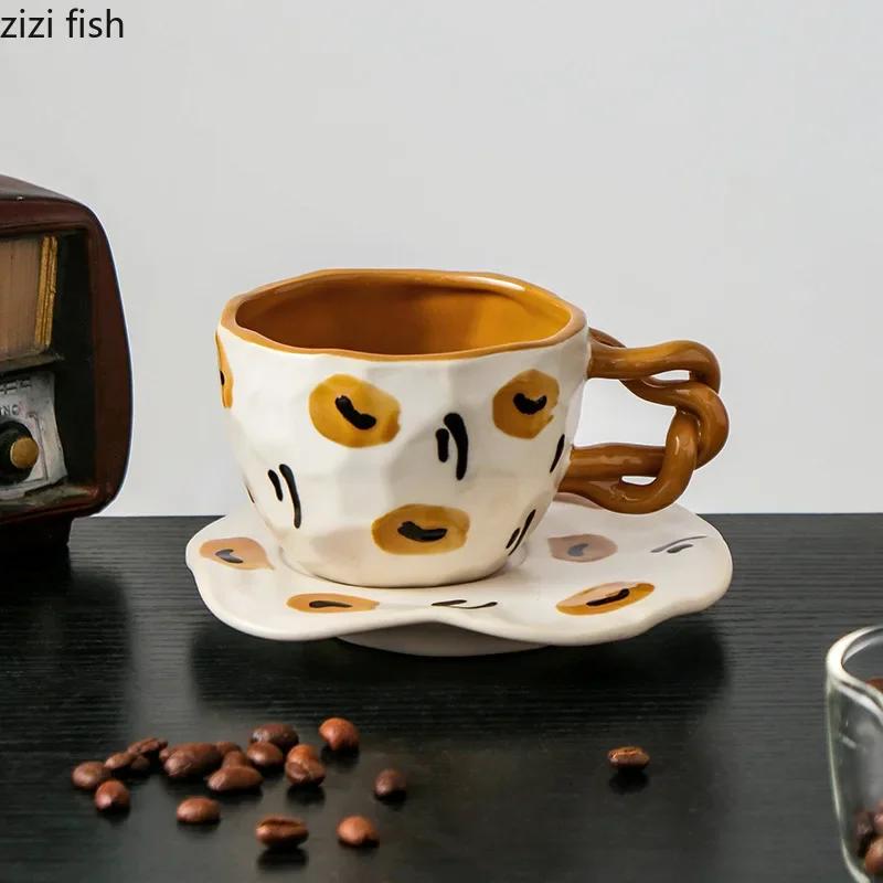 Неровная текстура керамическая кружка и набор тарелок с креативной ручкой кофейная кружка семейная чашка для завтрака чашка для напитков молочная чашка чашки для воды