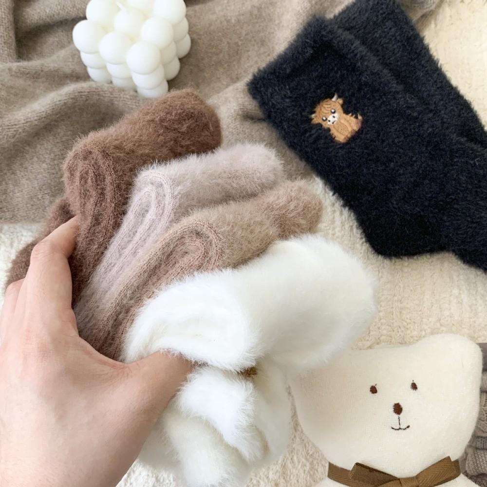 Warm Sleep Socks Embroidered Furry Plush Socks Autumn Winter Carpet Home Socks Women