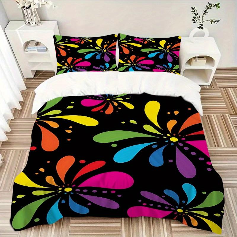 3Pcs Colorful Floral Pattern Printed Bedding Set, Breathable And Soft,(Includes 1 Duvet Cover And 2 Pillowcases, Quilt Not Included) yy250815161