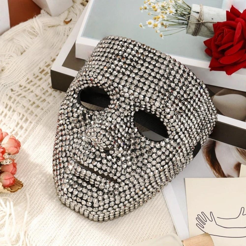 Venetian Masquerade Party Mask Vintage Full Face Mask Simple Rhinestone Mask Halloween