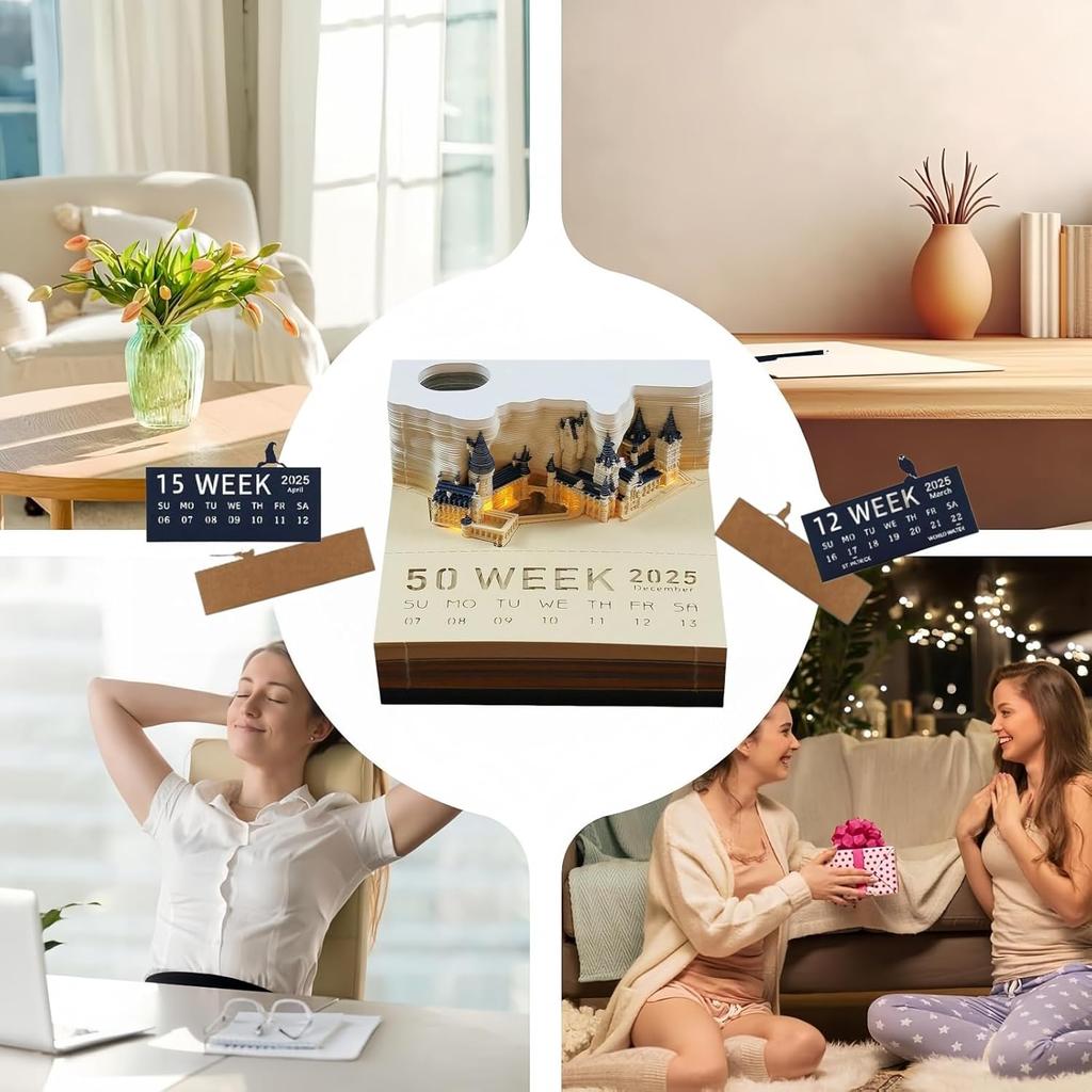 3D Memo Pads Calendar 2026,Magic Castle 3D DIY Art Memo Pad with Lights,Time Piece Calendar 2026 Tear Away Carving Sticky DIY Post Craft(Magic Castle)