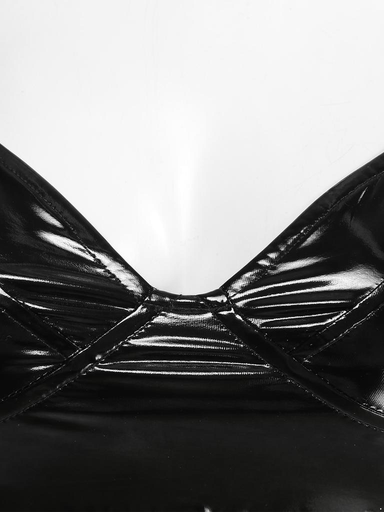 Women's Wet Look Club Lingerie Zipper Crop Tops Shiny Latex Bralette Bra Tops