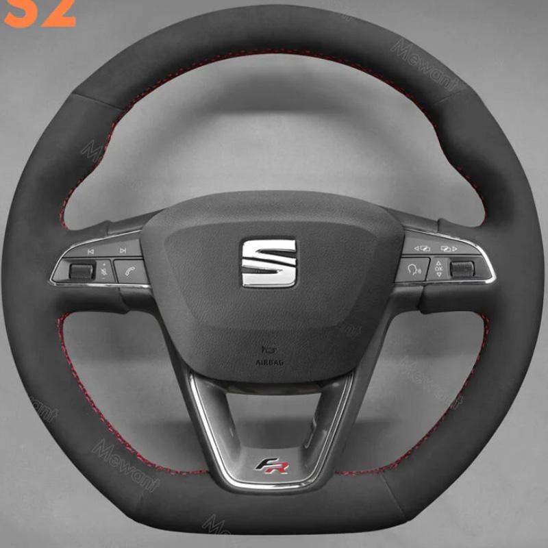 DIY copper stripe suede Car Steering Wheel Cover for Seat Leon FR CUPRA Ibiza Alhambra Line Arona Ateca Toledo 2014-