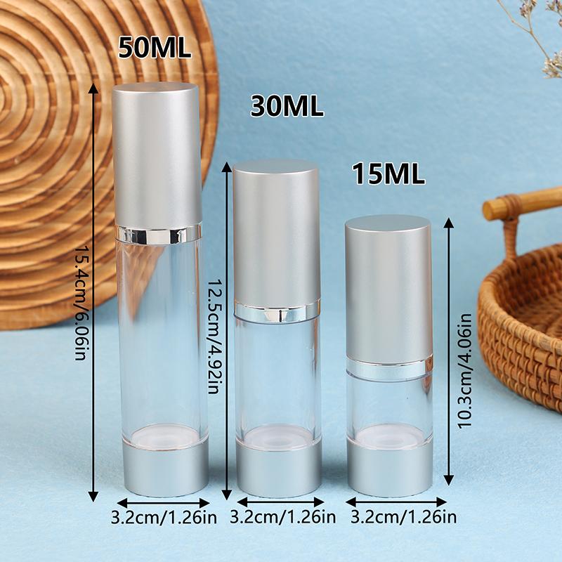 15/30/50Ml Uv Silver Lotion Bottle Empty Vacuum Pump Bottles Portable Facial Cream Foundation Airless Bottle Cosmetics Spray