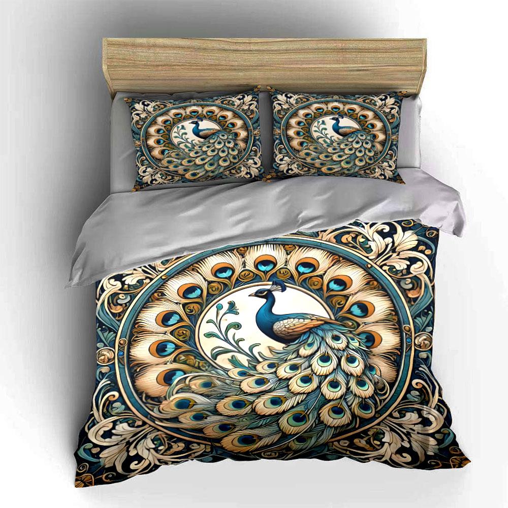 "Peacock Art Decor Set" Soft Skin-Friendly Bedding Set Includes 1 Duvet Cover And 2 Pillowcase, Gift
