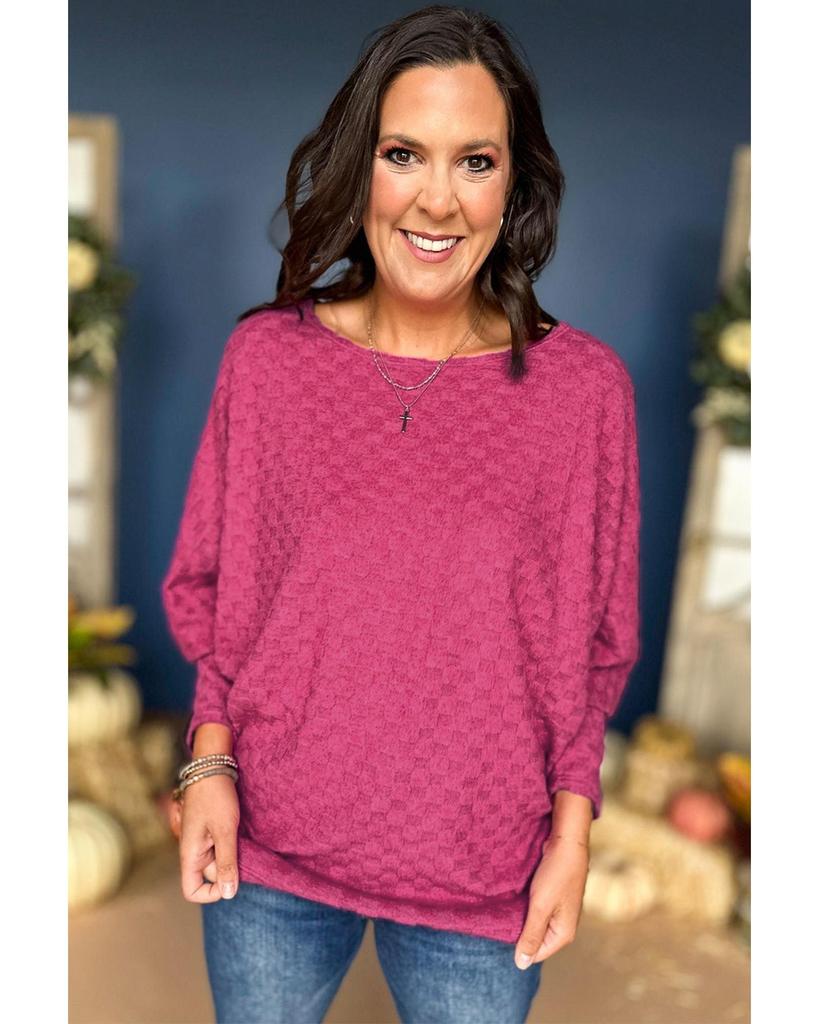 Azura Exchange Bright Pink Checker Textured Dolman Sleeve Top