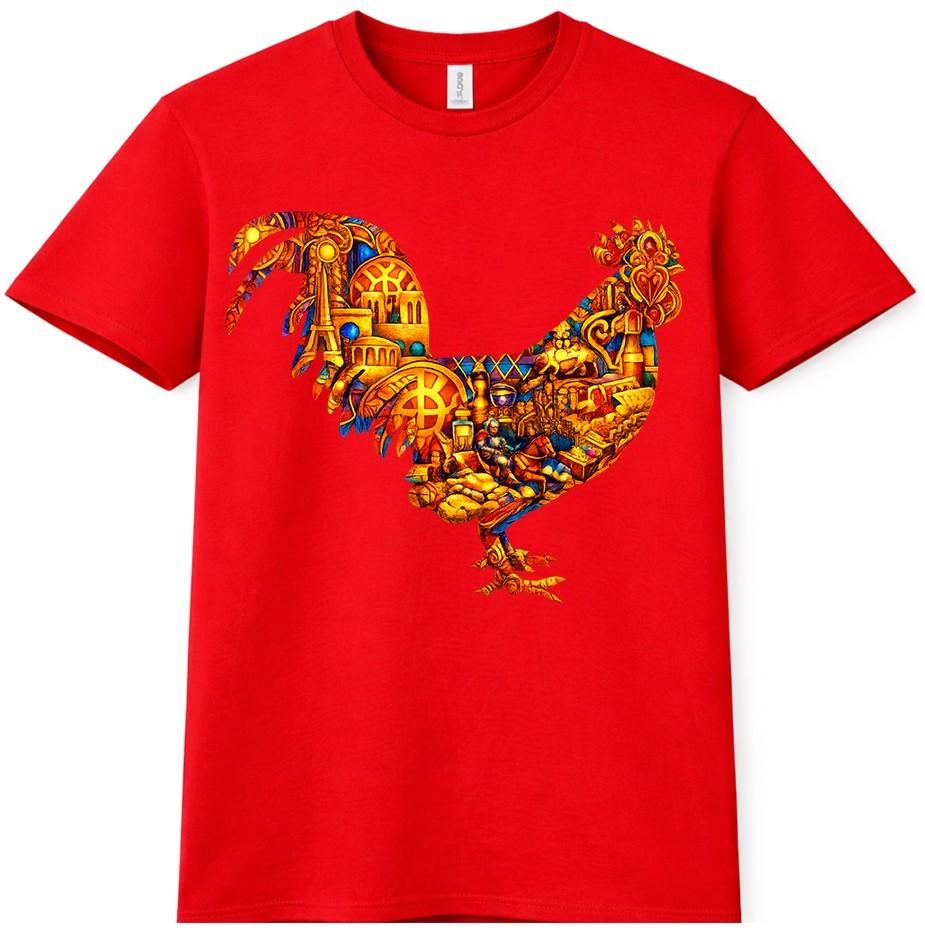 Rooster T Shirt Mosaic Art Graphic Tee Colorful Chicken Farm Country Design Top