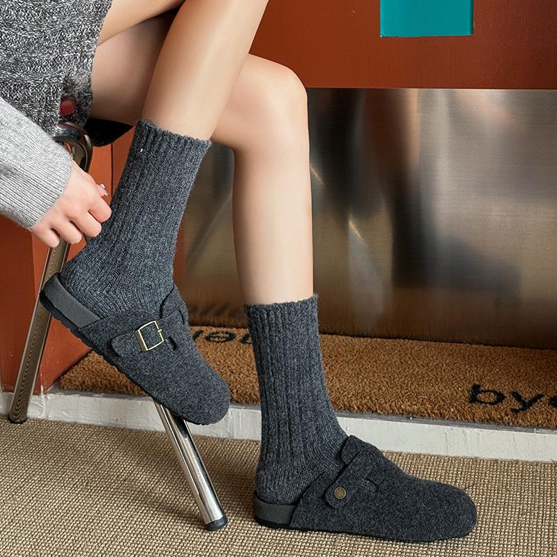 25 Пар толстых шерстяных носков: Однотонные, в вертикальную полоску, в японском ленивом стиле, теплые зимние женские вязаные носки-скранчи.