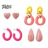 C Shaped Fashion Earring Studs 4 Pairs Chunky Statement Earrings for Women, Geometric Hollow Chain, C-shape Pastel Color Hoop, Heart, Teardrop