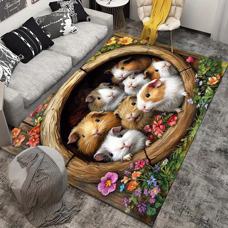 Guinea pig flower pot rug for living room cute animal design home decor carpet Anti slip carpet can be machine washed