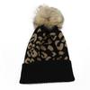 European and American new leopard print crimped hairball knitted hat outdoor women's wool hat