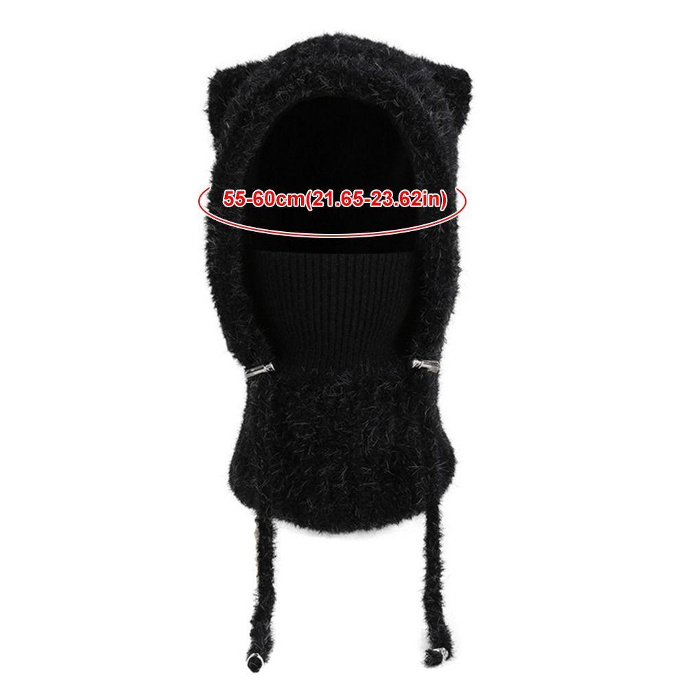 Fluffy Balaclava Hat Korean Style Hooded Cap Cute Knitted Hat  for Women