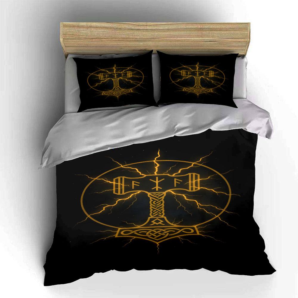 Golden Thor's hammer motif. Bedding sets Duvet cover sets Duvet covers Pillowcases(1 * Duvet Cover 2 * Pillowcases, without duvet insert)