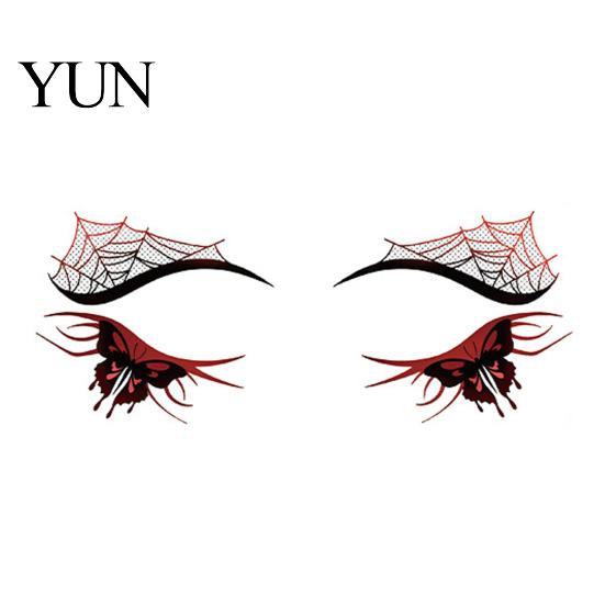 Music Festival Face Decals Halloween Temporary Tattoos for Women, Waterproof Pumpkin Spiderweb Eye Art Stickers Masquerade Carnival Cosplay